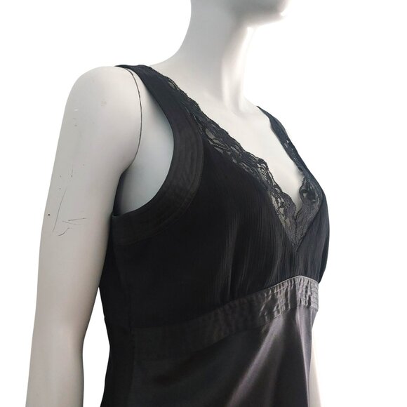 OLD NAVY Y2K Black Lace Trim Camisole Tank Large Vintage Silk Romantic Layering - Picture 8 of 16